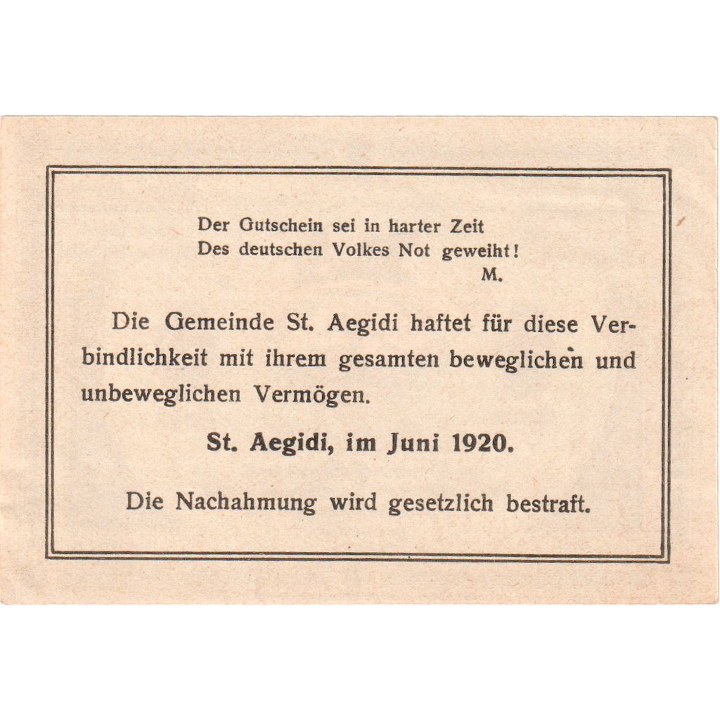 Austria, St Aegidi, 50 Heller, 1920-12-31, SC