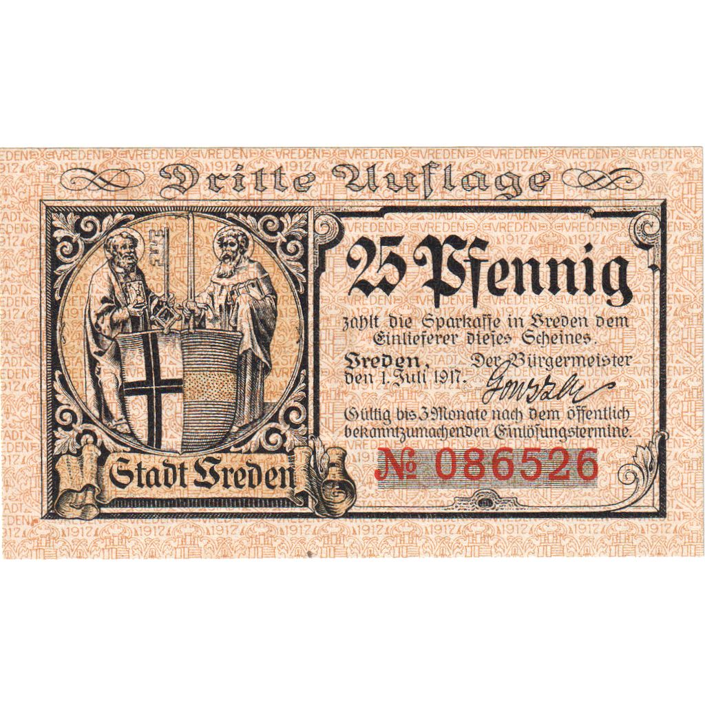 Germany, Vreden, 25 Pfennig, 1917-07-01, UNC(63)