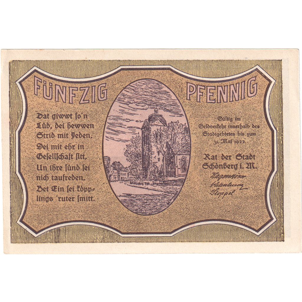 Germany, Schoenberg, 50 Pfennig, 1922-05-31, UNC(63)