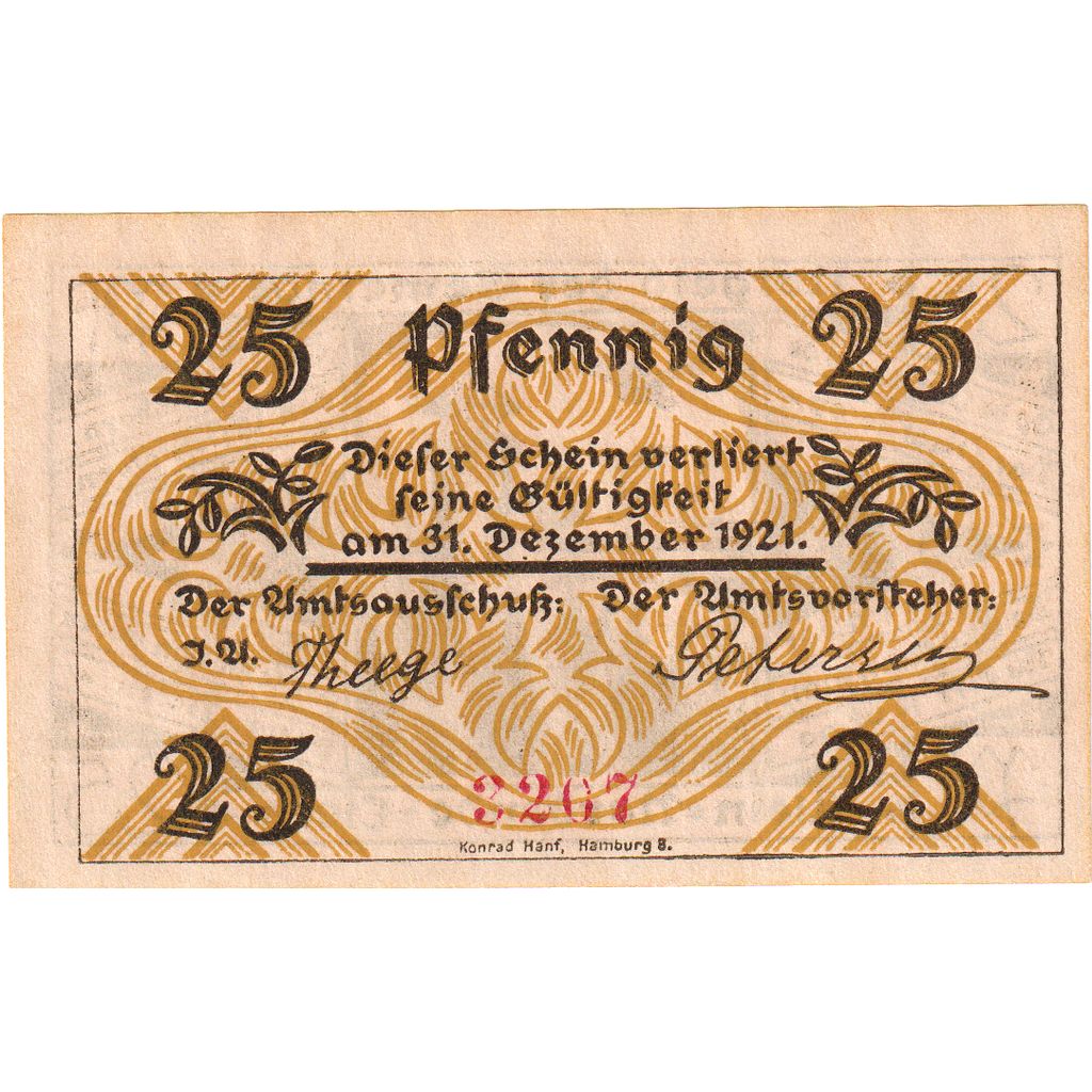 Allemagne, Klein-Nordende-Lieth, 25 Pfennig, 1921-12-31, SPL