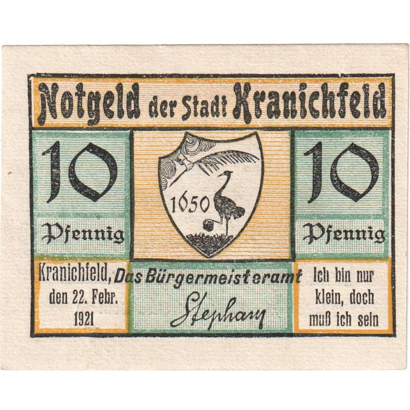 Alemania, Kranichfeld, 10 Pfennig, 1921-02-22, SC