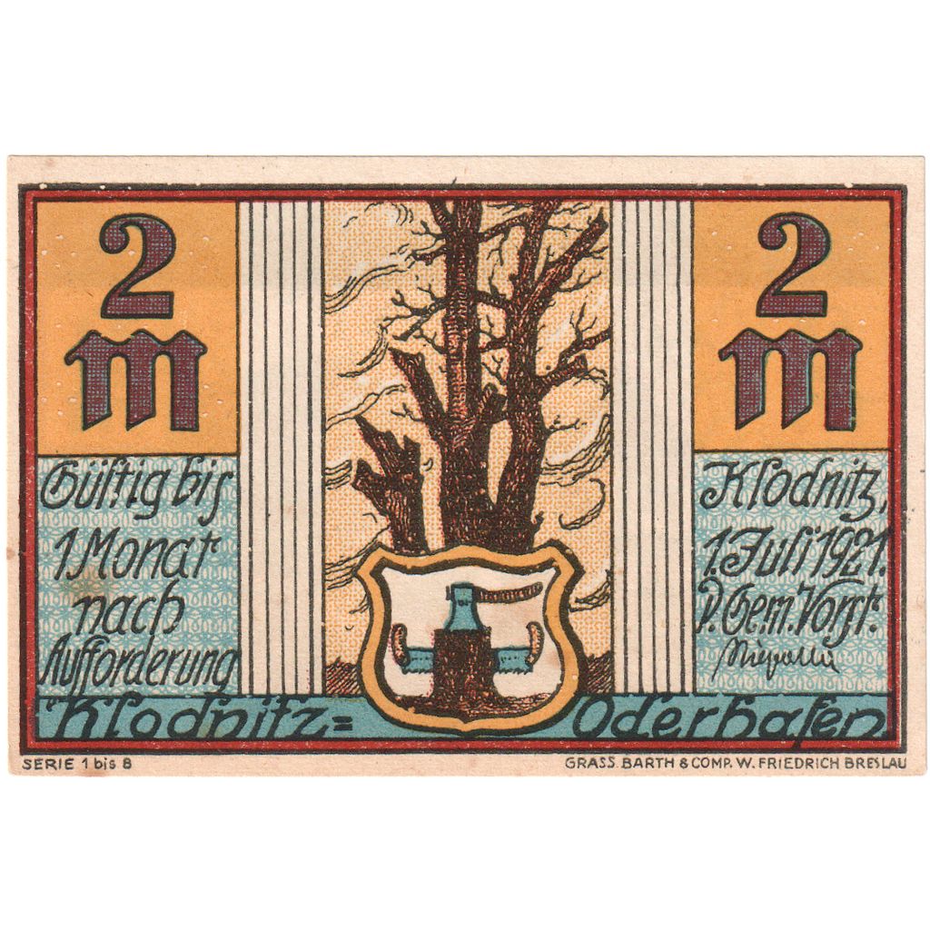 Alemanha, Klodnitz Oderhafen, 2 Mark, 1921-07-01, UNC(63)