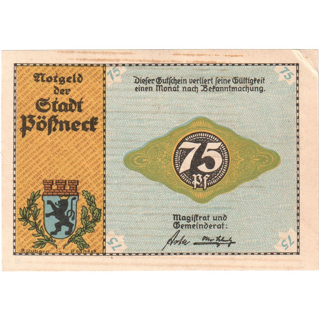 Alemanha, Possneck, 75 Pfennig, UNC(63)