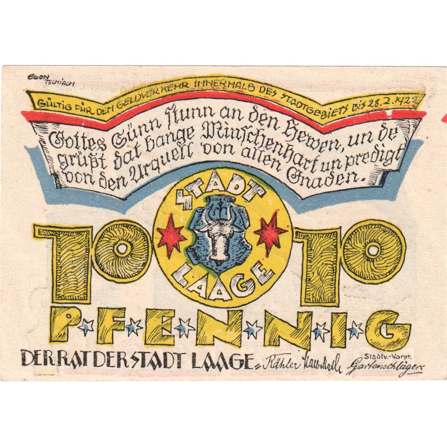 Alemania, Laage, 10 Pfennig, 1922-02-28, SC