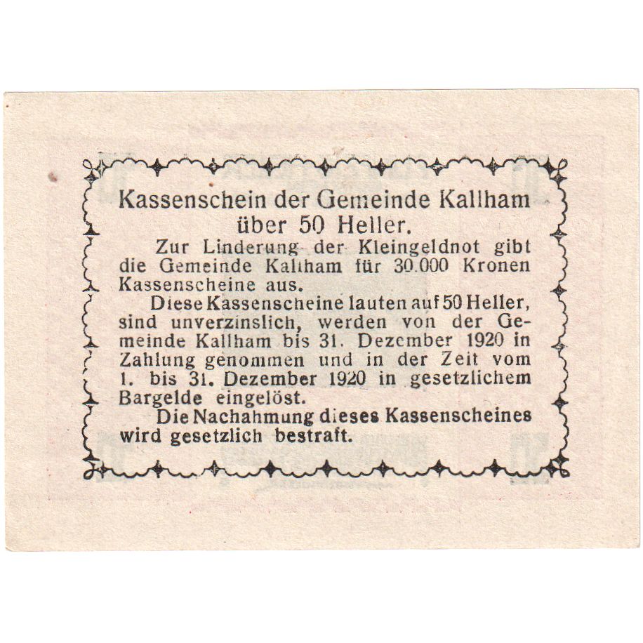 Austria, Kallham, 50 Heller, 1920-09-15, SC