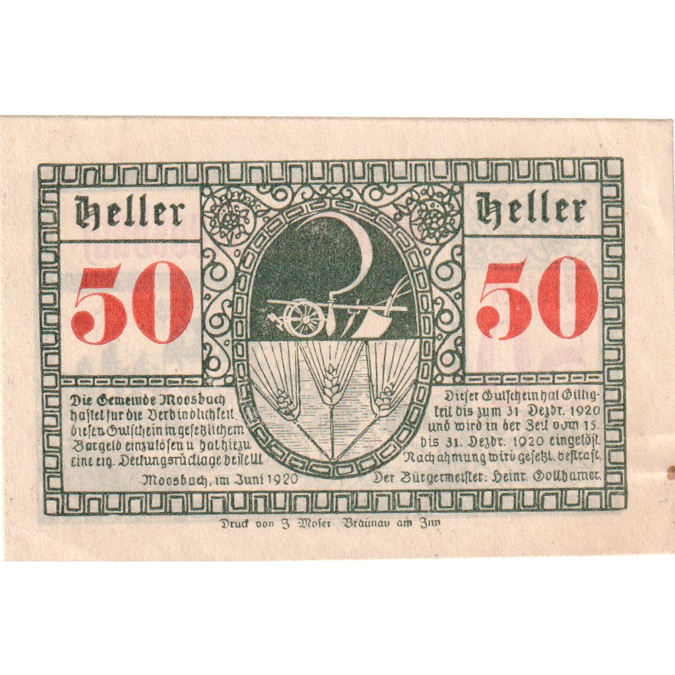 Austria, Moosbach, 50 Heller, 1920-12-31, SC
