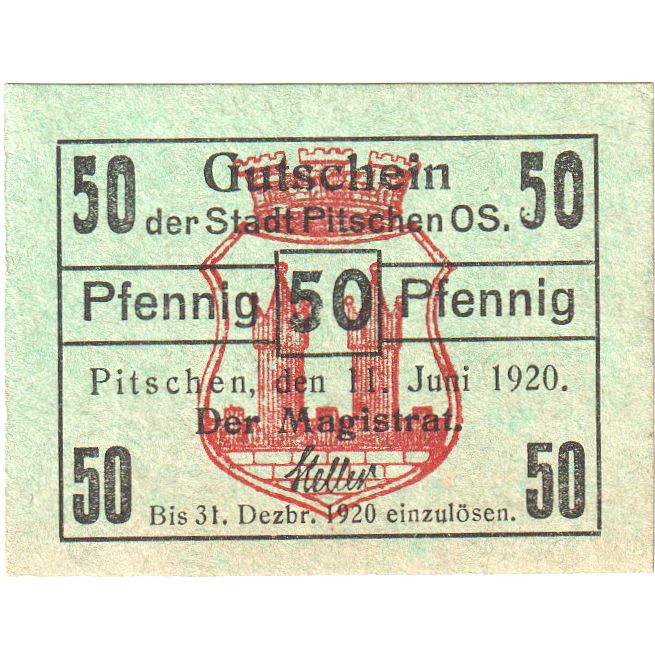 Deutschland, Pitschen, 50 Pfennig, 1921-12-31, UNZ-
