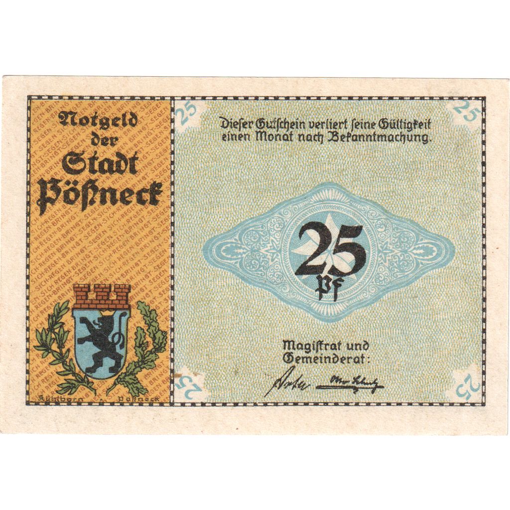 Deutschland, Possneck, 25 Pfennig, UNZ-