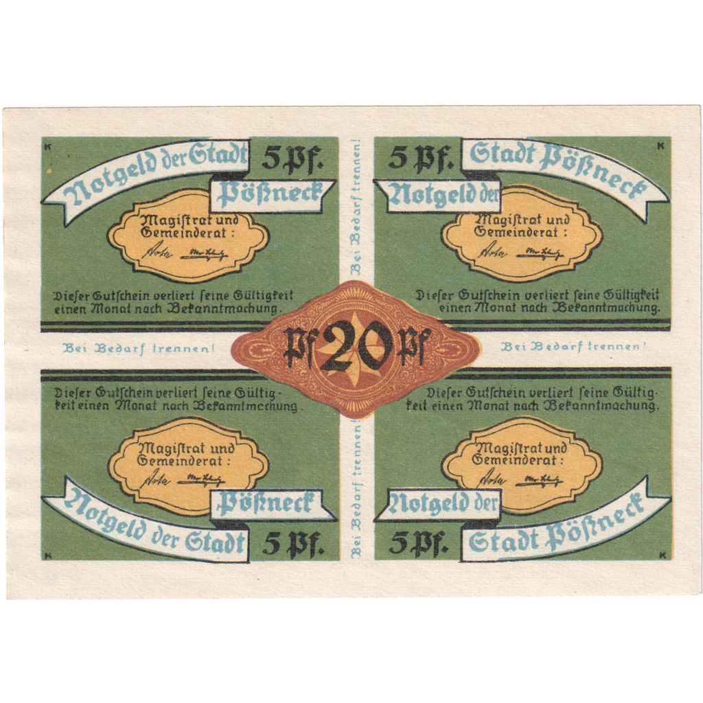 Deutschland, Possneck, 20 Pfennig, UNZ-