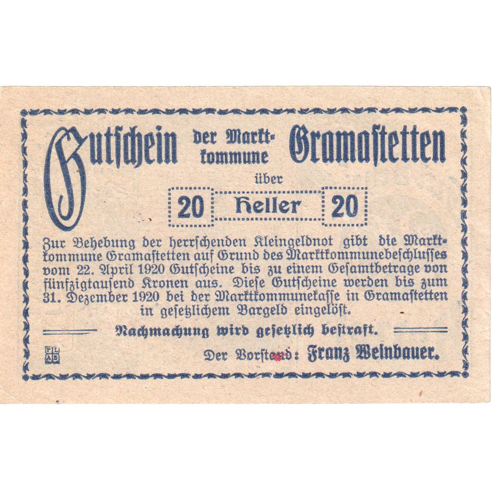 Austria, Gramastetten, 20 Heller, 1920-05-01, SC
