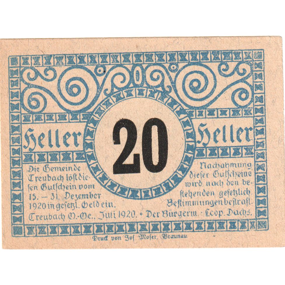 Austria, Treubach, 20 Heller, 1920-12-31, SC