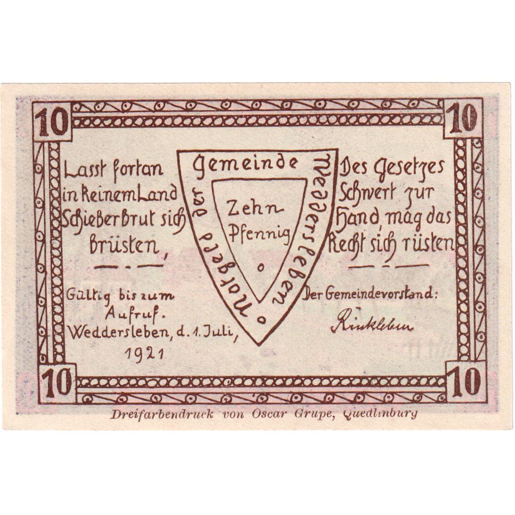 Alemania, Weddersleben, 10 Pfennig, 1921-07-01, SC