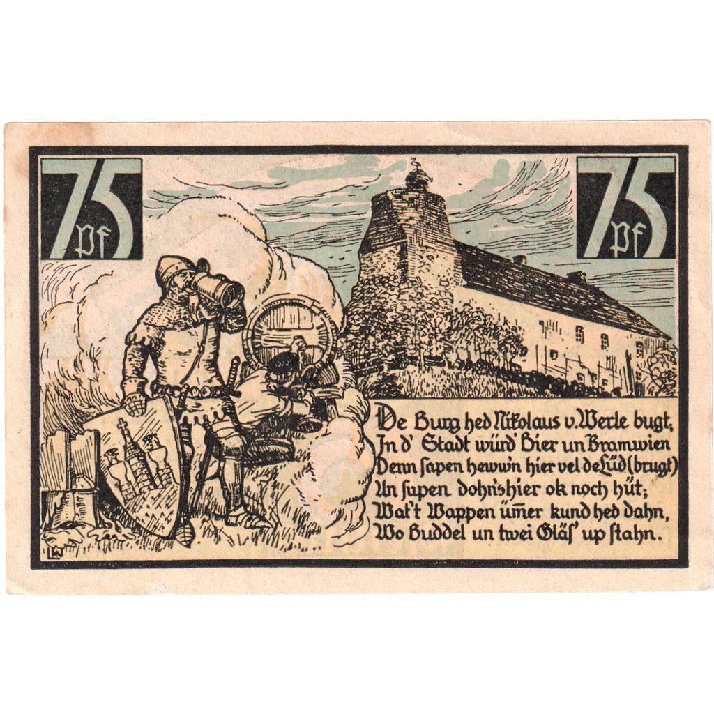 Germany, Wesenberg, 75 Pfennig, 1921-12-31, AU(55-58)