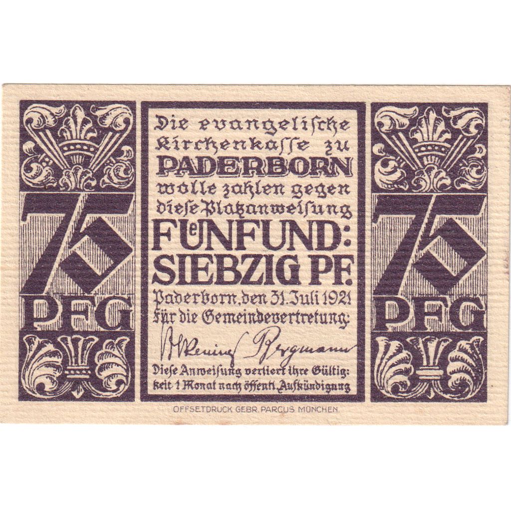 Deutschland, Paderborn, 75 Pfennig, 1921-07-31, UNZ-