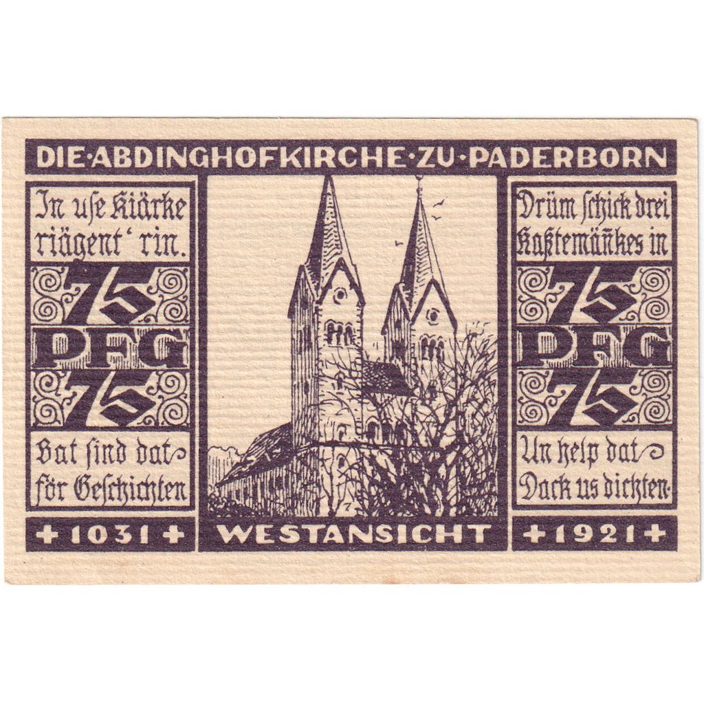 Deutschland, Paderborn, 75 Pfennig, 1921-07-31, UNZ-