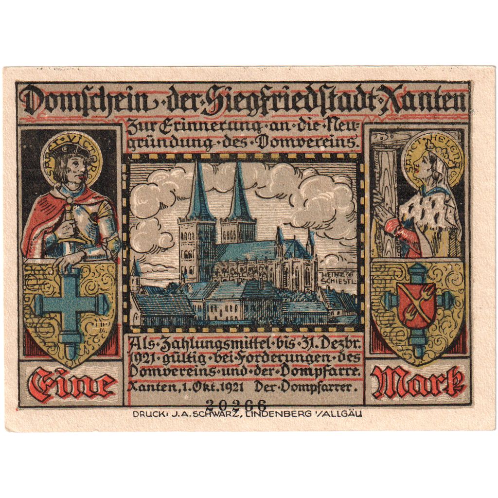 Deutschland, Xanten, 1 Mark, 1921-12-31, UNZ-