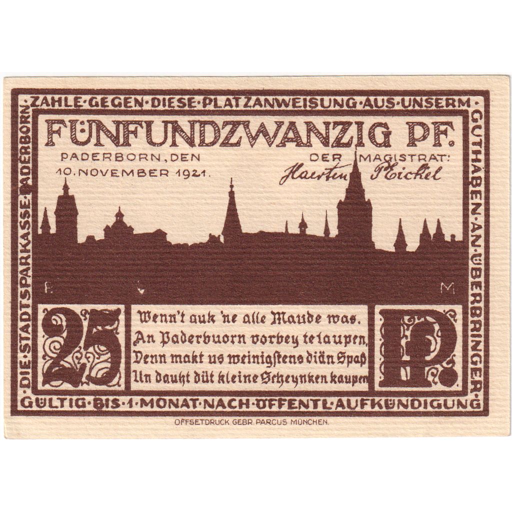 Deutschland, Paderborn, 25 Pfennig, 1921-11-10, UNZ-