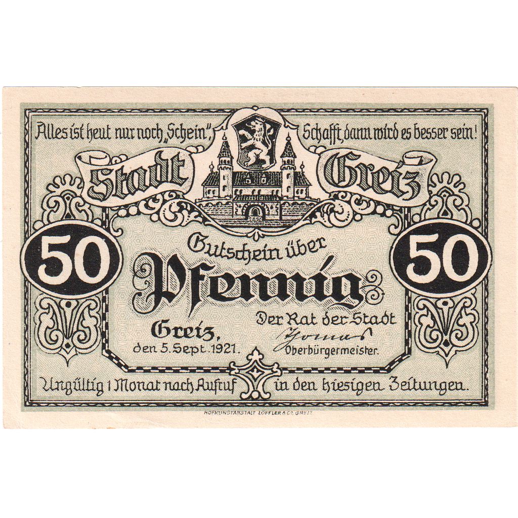 Niemcy, Greiz, 50 Pfennig, 1921-09-05, UNC(63)