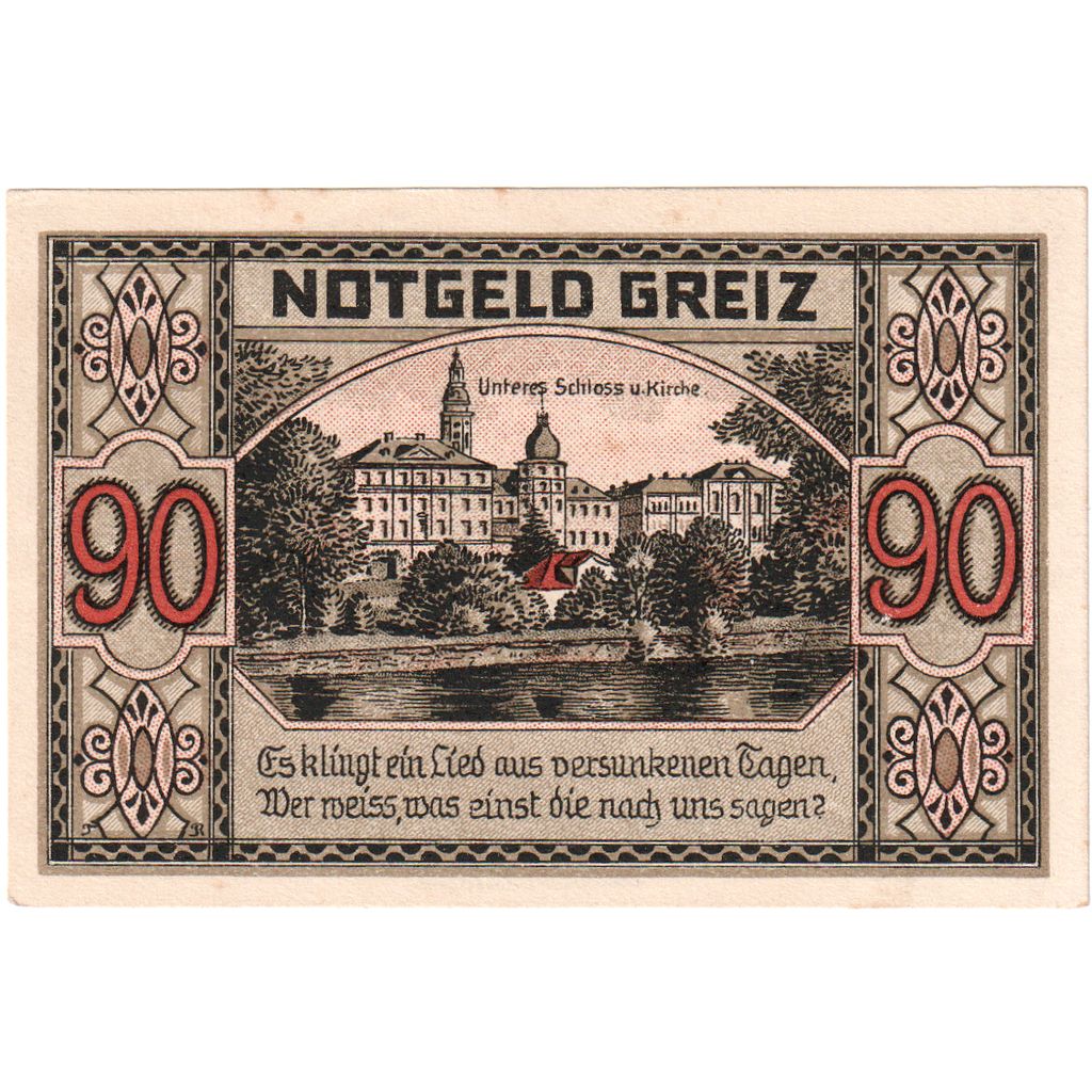 Niemcy, Greiz, 90 Pfennig, 1921-09-05, UNC(63)