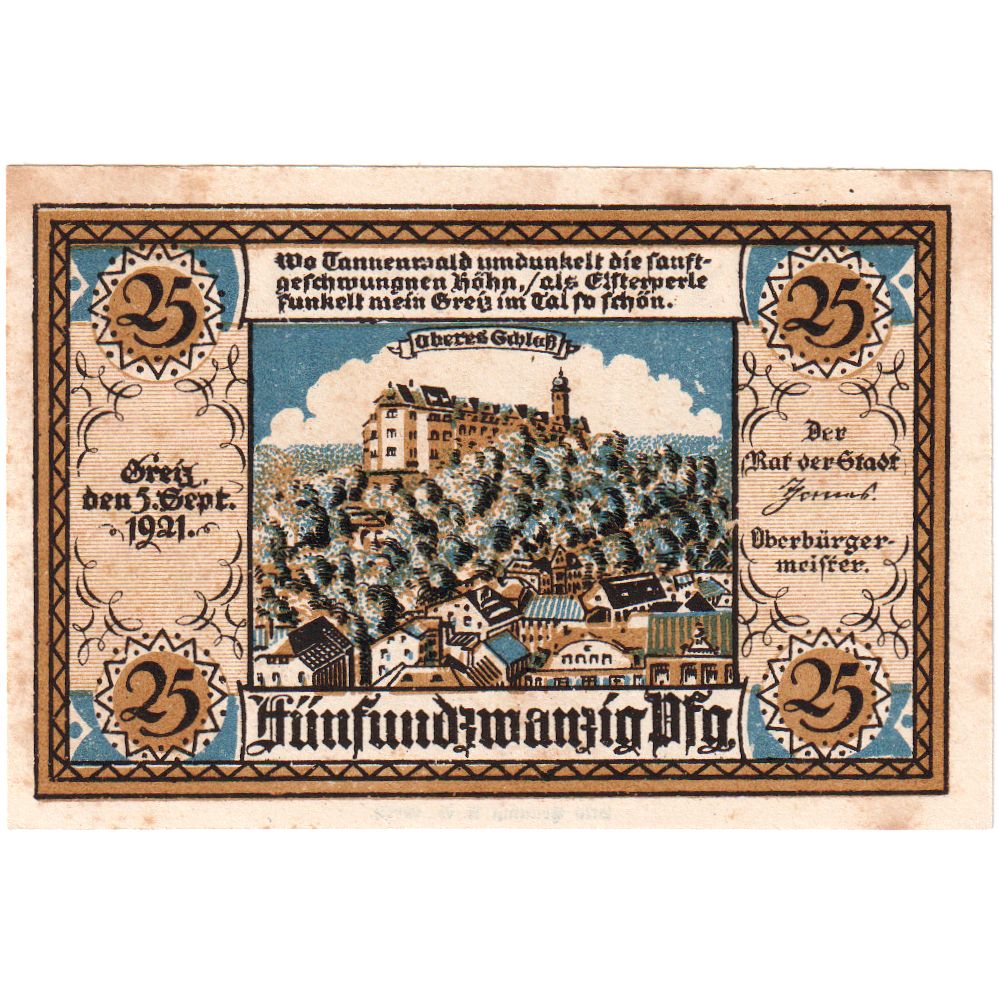 Niemcy, Greiz, 25 Pfennig, 1921-09-05, EF(40-45)