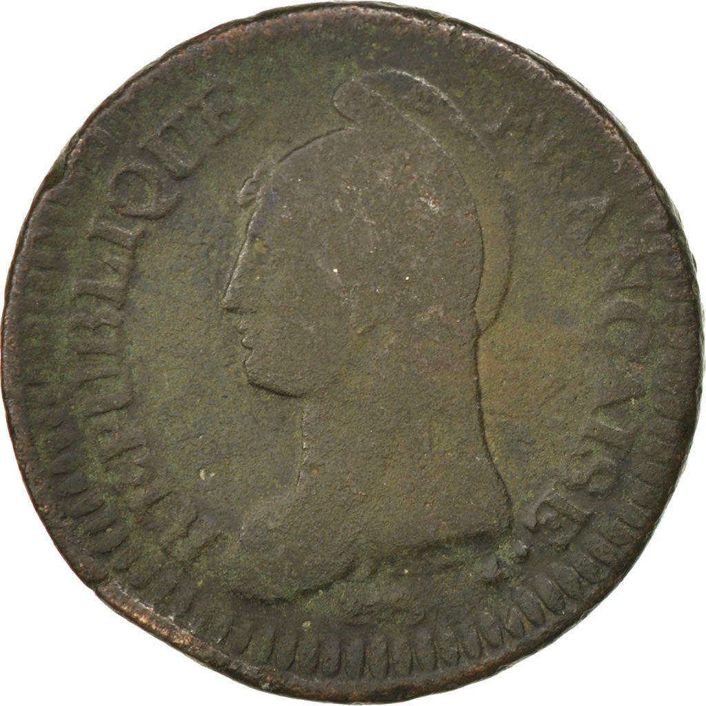 Moneta, Francia, Dupré, Decime, 1796, Paris, B+, Bronzo, KM:645.1, Gadoury:185