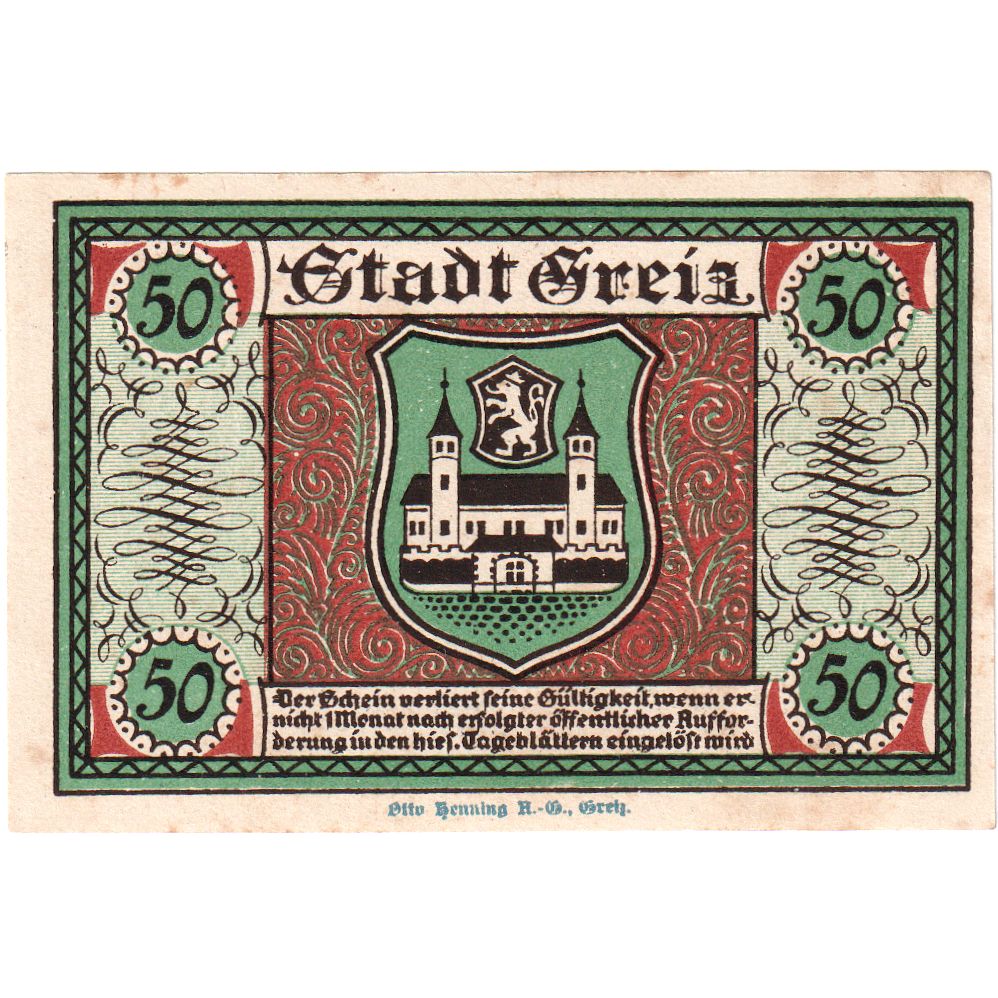 Alemania, Greiz, 50 Pfennig, 1921-09-05, EBC