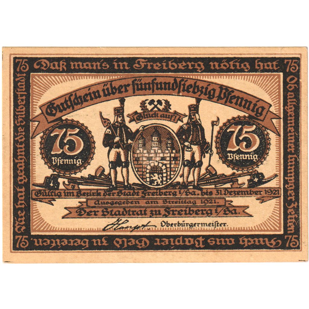 Niemcy, Freiberg, 75 Pfennig, 1921-12-31, UNC(63)