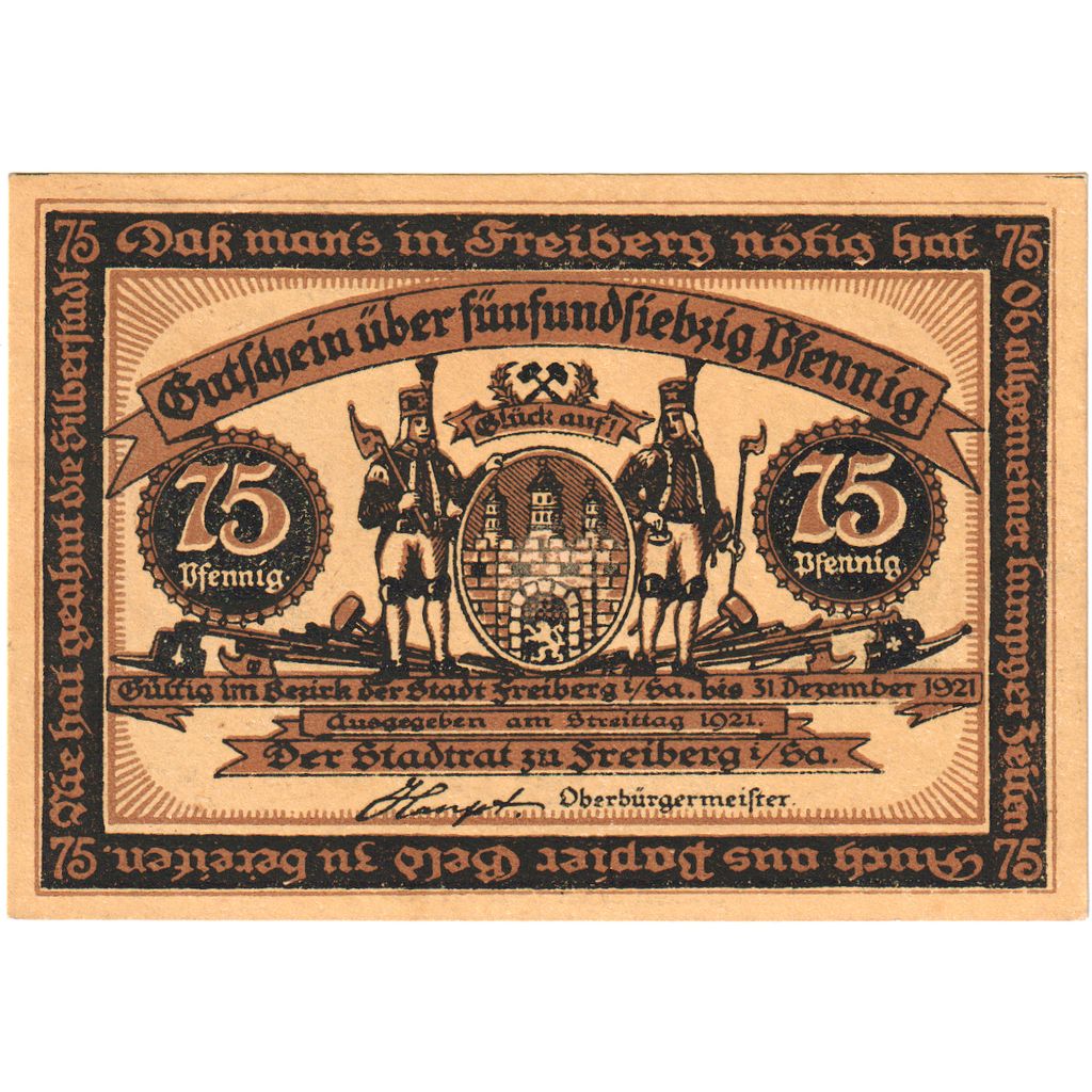 Alemanha, Freiberg, 75 Pfennig, 1921-12-31, UNC(63)