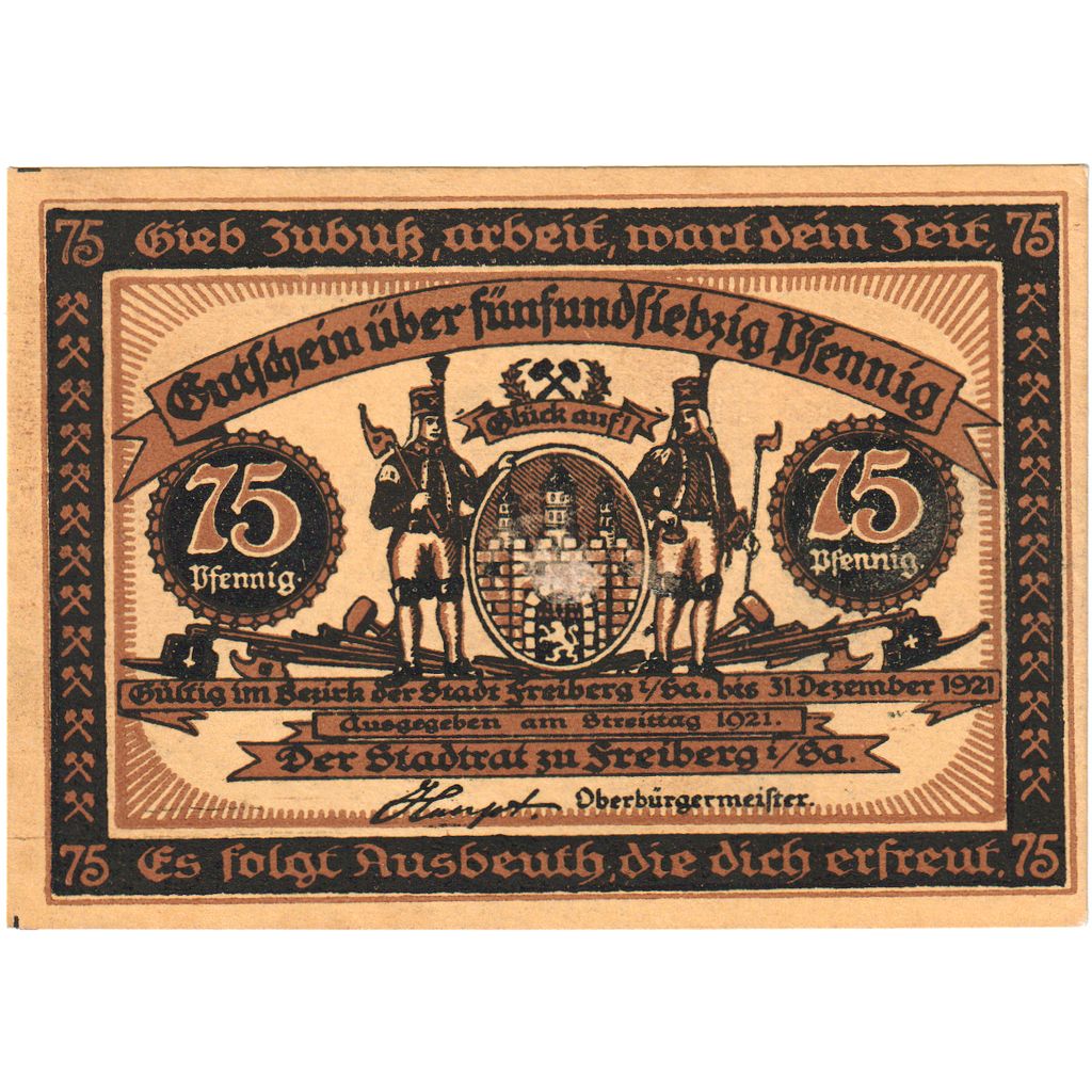 Niemcy, Freiberg, 75 Pfennig, 1921-12-31, UNC(63)