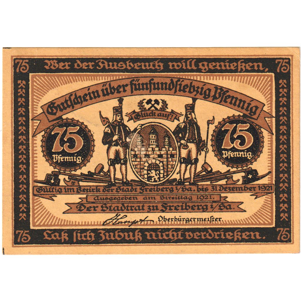 Niemcy, Freiberg, 75 Pfennig, 1921-12-31, UNC(63)