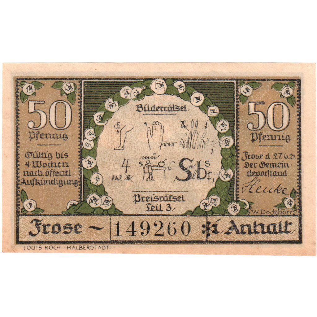 Alemania, Frose in Anhalt, 50 Pfennig, 1921-06-27, SC