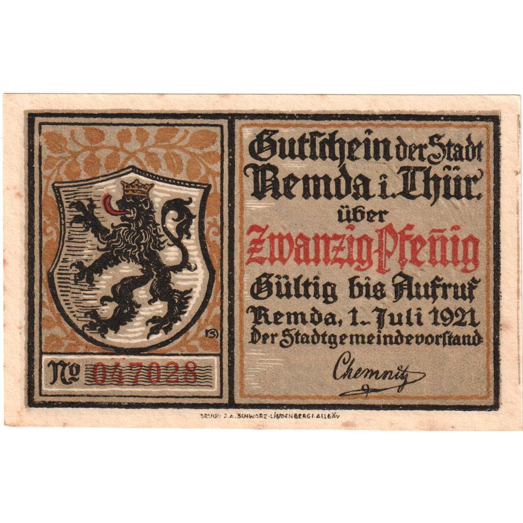 Deutschland, Remda, 20 Pfennig, 1921-07-01, VZ