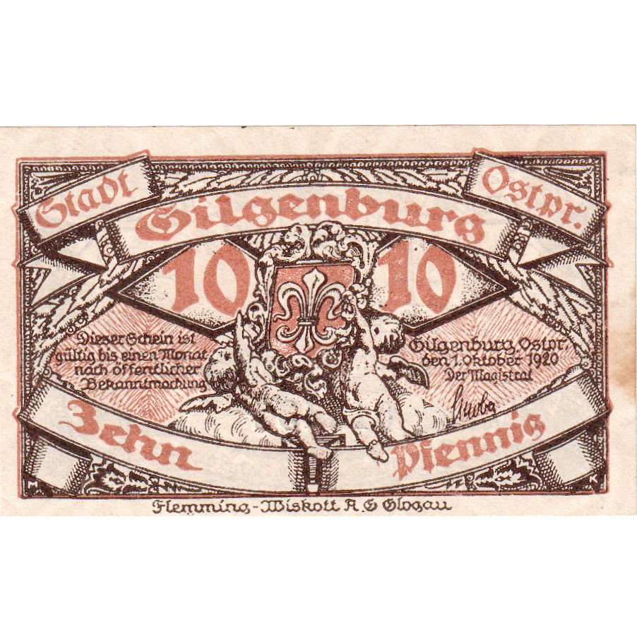 Alemania, Gilgenburg, 10 Pfennig, 1920-10-01, EBC