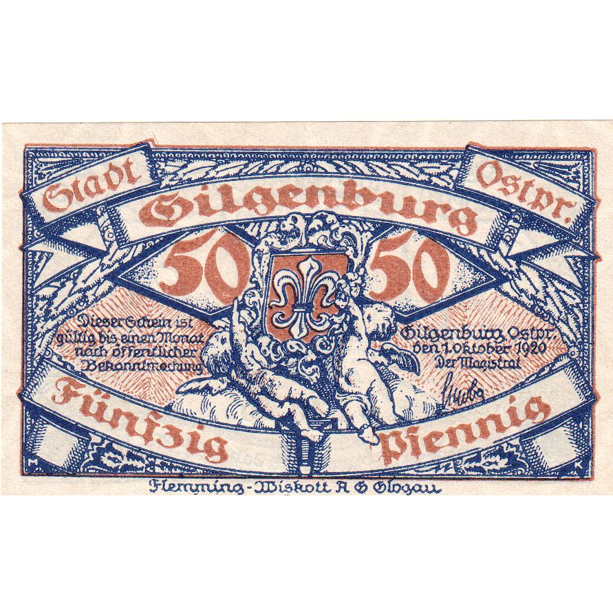 Alemania, Gilgenburg, 50 Pfennig, 1920-10-01, SC