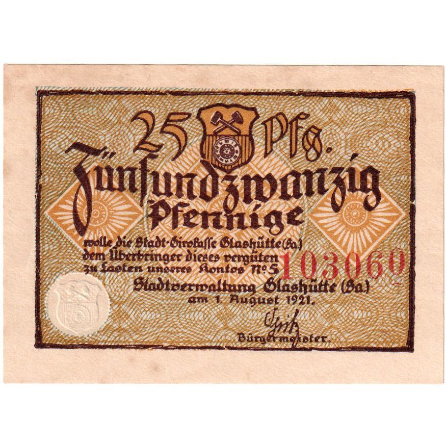 Allemagne, Glashutte, 25 Pfennig, 1921-08-01, SUP