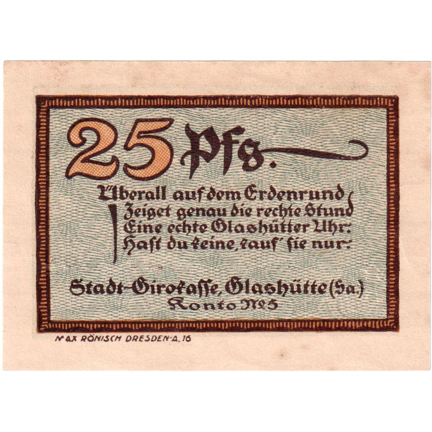 Allemagne, Glashutte, 25 Pfennig, 1921-08-01, SUP