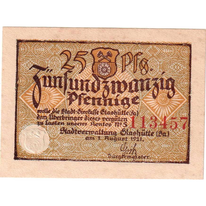 Allemagne, Glashutte, 25 Pfennig, 1921-08-01, SUP