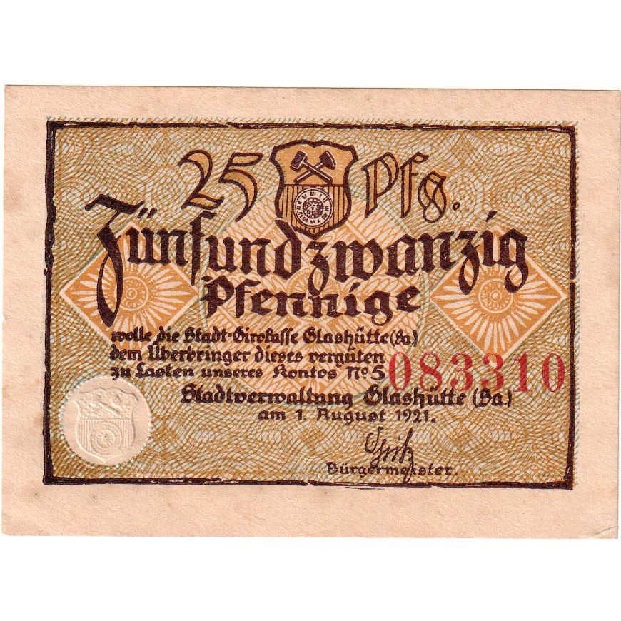 Alemania, Glashutte, 25 Pfennig, 1921-08-01, EBC