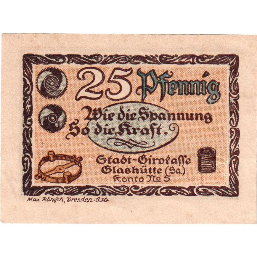 Niemcy, Glashutte, 25 Pfennig, 1921-08-01, UNC(63)