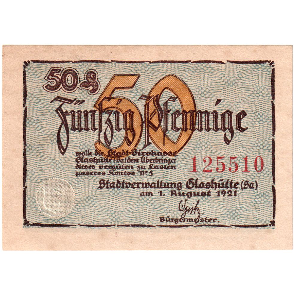 Niemcy, Glashutte, 50 Pfennig, 1921-08-01, UNC(63)
