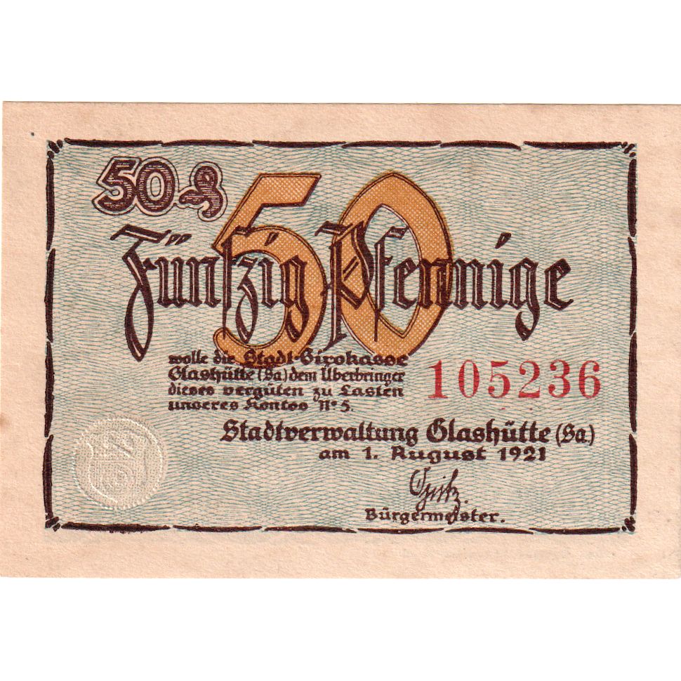 Duitsland, Glashutte, 50 Pfennig, 1921-08-01, TTB+