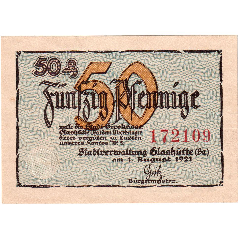 Duitsland, Glashutte, 50 Pfennig, 1921-08-01, SPL
