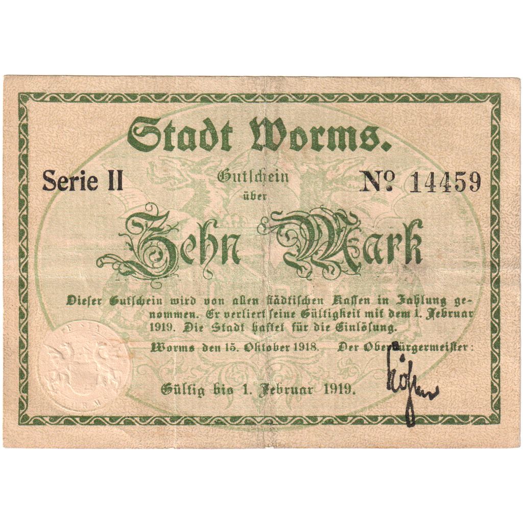 Duitsland, Worms, 10 Mark, 1919-02-01, TTB