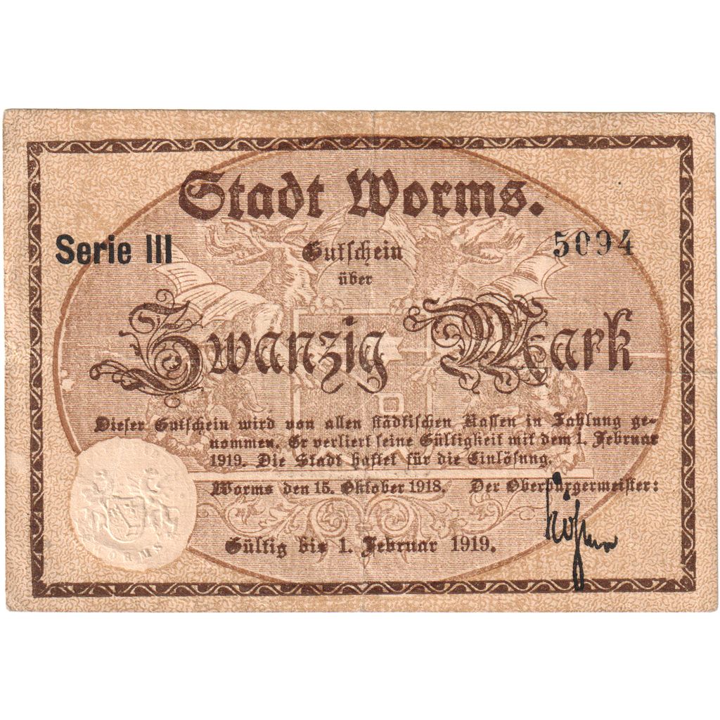 Duitsland, Worms, 20 Mark, 1919-02-01, TTB