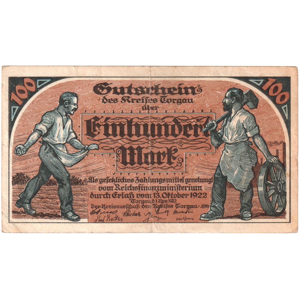 Duitsland, Torgau, 100 Mark, 1922-11-01, TB+
