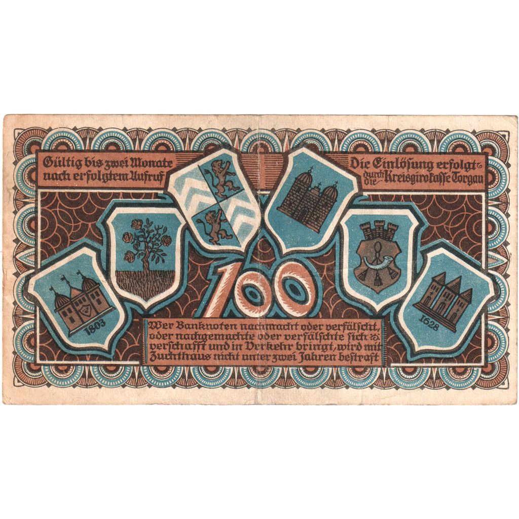 Duitsland, Torgau, 100 Mark, 1922-11-01, TB+