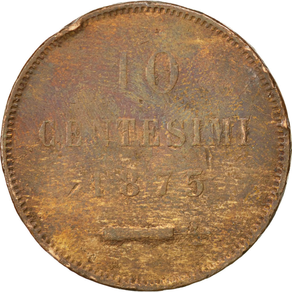 Coin, San Marino, 10 Centesimi, 1875, VF(30-35), Copper, KM:2