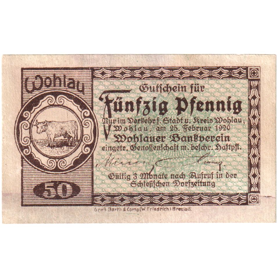 Alemania, Wohlau, 50 Pfennig, 1920-02-25, EBC