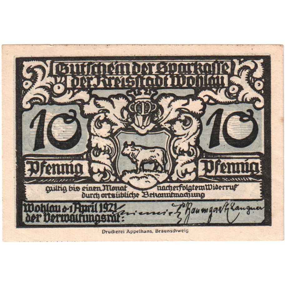 Alemania, Wohlau, 10 Pfennig, 1921-04-01, EBC