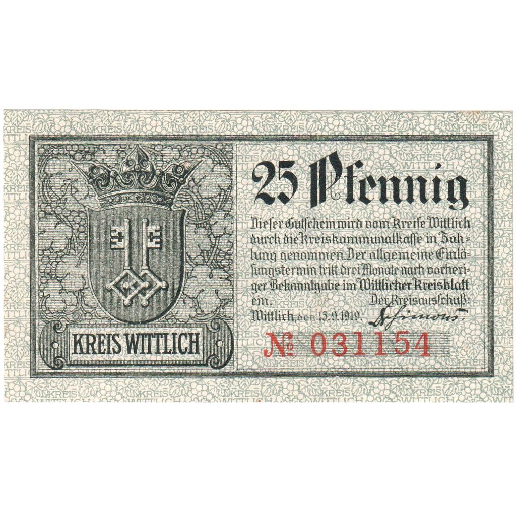 Alemania, Wittlich, 25 Pfennig, 1919-09-15, SC